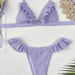 Jessica Bara Rory Ruffle Ribbed Bikini Set Influencer Style