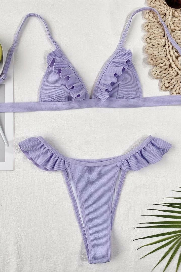 Jessica Bara Rory Ruffle Ribbed Bikini Set Influencer Style