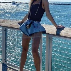 Influencer Style Jessica Bara Zara High Waisted Ruffle Denim Shorts
