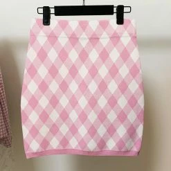 Jessica Bara Daphney Pink Plaid Tank Top And Skirt Two Piece Set