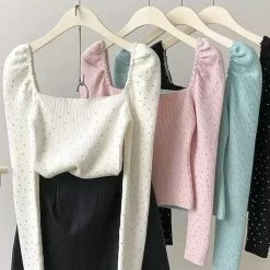 Jessica Bara Charlotte Long Sleeve Diamond Decoration Top