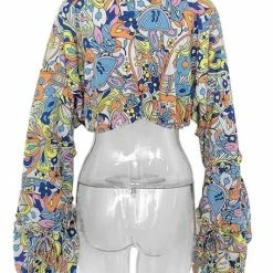 Jessica Bara Lenora Long Sleeve Ruffle Crop Top Influencer Style