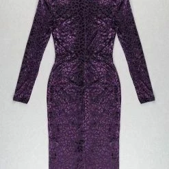 Jessica Bara Libra Long Sleeve Leopard Midi Dress