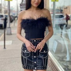 Jessica Bara Suzie Strapless Feather Crop Top Birthday Suit