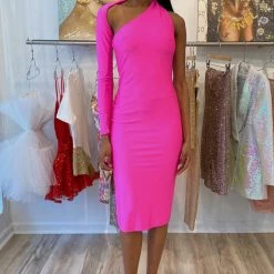 Jessica Bara Kacy One Shoulder Bodycon Midi Dress Birthday Suit