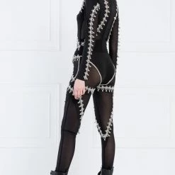 The Event Shop Jessica Bara Buffy Long Sleeve Rhinestone Jumpsuit