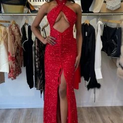 The Event Shop Jessica Bara Zuma Sequin Halter Cut Out Gown