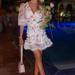 Jessica Bara Valentine Floral Dress With Pom Poms Tika Camaj