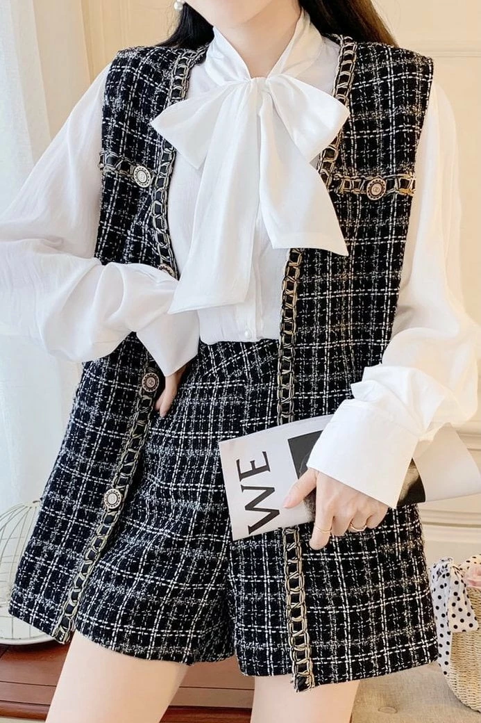 Jessica Bara Brinley Plaid Vest Blouse And Shorts Three Piece Set The 9-5 Shop