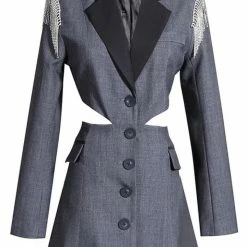 Jessica Bara Siera Rhinestone Tassel Cut Out Blazer Dress Birthday Suit