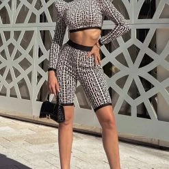 ReveBoutique Jessica Bara Bella Long Sleeve And Shorts Two Piece Set