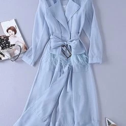 Jessica Bara Caralynn Sheer Feather Belted Dress