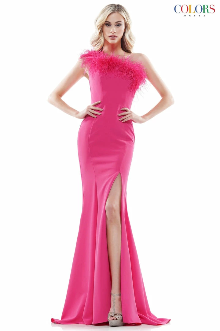 Jessica Bara Colors Dress Feathered One Shoulder Gown