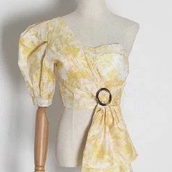 Jessica Bara Kyle One Shoulder Puff Sleeve Crop Top Summer Lovin'