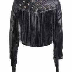 Jessica Bara Giovanna Star Fringe PU Leather Jacket