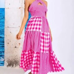 Jessica Bara Karrigan Halter Gingham Patchwork Maxi Dress Summer Lovin'