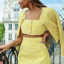 Jessica Bara Oliver Tweed Crystal Button Three Piece Set Leyla Milani