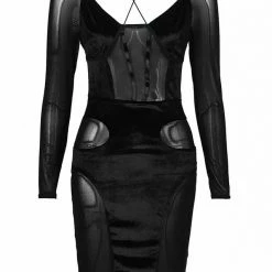 Jessica Bara Anwar Long Sleeve Mesh Midi Dress Birthday Suit