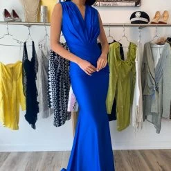 Atria V Neck Draped Bodycon Gown
