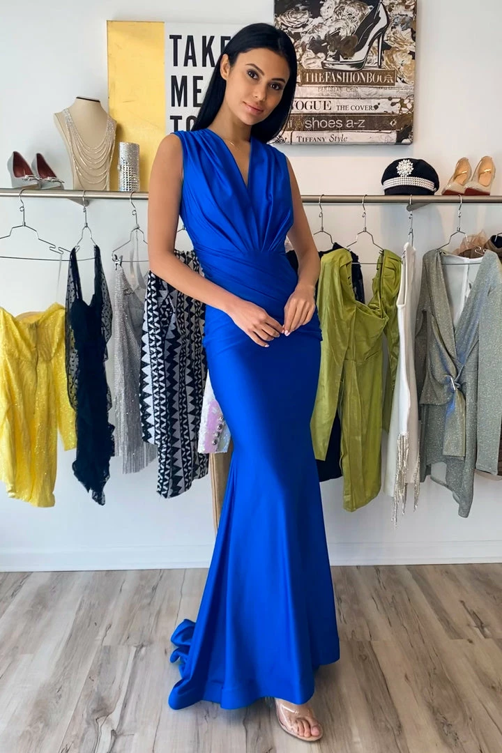 Atria V Neck Draped Bodycon Gown