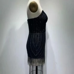 Jessica Bara Alpha Strapless Crystal Mesh Mini Dress