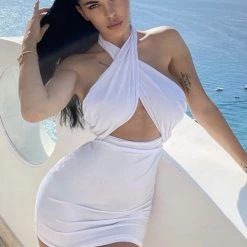 Influencer Style Jessica Bara Kai Halter Ruched Mini Dress