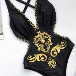 Poolside Essentials Jessica Bara Delphine Chain Print Backless Swimsuit