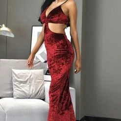 The Event Shop Jessica Bara Kiki Cut Out Velvet Bodycon Maxi Dress