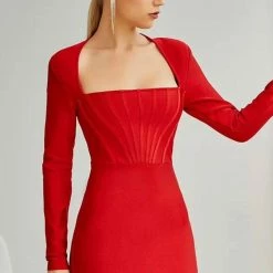 Jessica Bara Emma Long Sleeve Bandage Mini Dress Birthday Suit