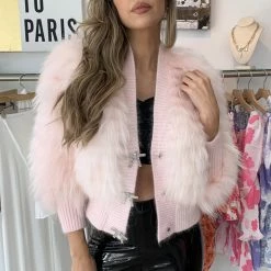 Jessica Bara Dolores Bow Button Fur Jacket Influencer Style