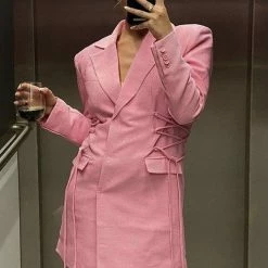 Jessica Bara Taryn Long Sleeve Lace Up Blazer Dress