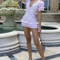 Influencer Style Jessica Bara Cooper Short Sleeve Ruffle Mini Dress