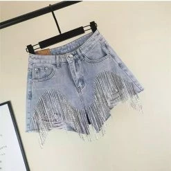 Summer Lovin' Jessica Bara Aleah High Waisted Rhinestone Denim Shorts