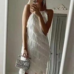The Event Shop Jessica Bara Aphrodite High Neck Fringe Tassel Dress