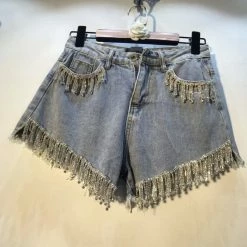 Summer Lovin' Jessica Bara Ariane High Waisted Rhinestone Denim Shorts