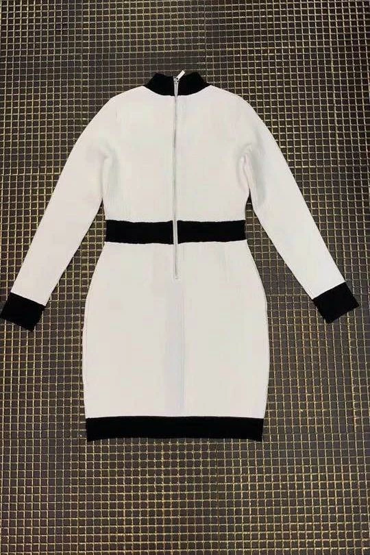 Jessica Bara Lorelle Silver Buttton High Neck Mini Dress