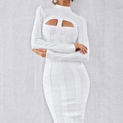 Jessica Bara Kathryn Long Sleeve Bandage Midi Dress Birthday Suit