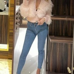 Jessica Bara Dolores Bow Button Fur Jacket Influencer Style