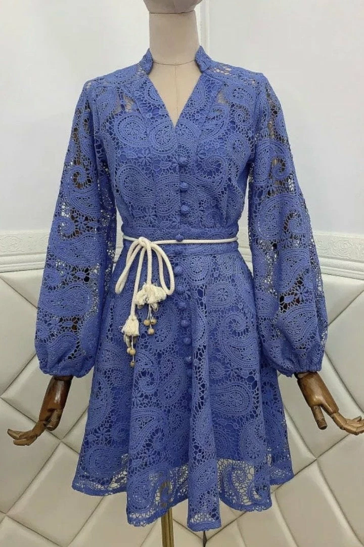 Jessica Bara Carmen Long Sleeve Embroidery Mini Dress