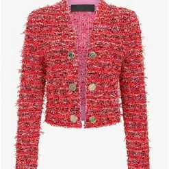 Jessica Bara Leia Tweed Crop Top And Blazer Two Piece Set Giulia Nati