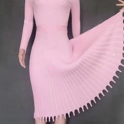 Jessica Bara Maxwell Long Sleeve Pleated Midi Dress