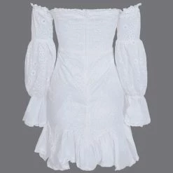 Jessica Bara Lannie Off The Shoulder Eyelet Mini Dress