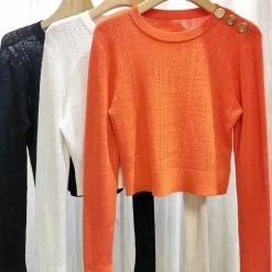 Jessica Bara Lupita Long Sleeve Gold Button Top Reve Doll Essentials