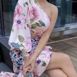 Jessica Bara Emilio One Shoulder Floral Midi Dress