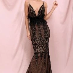 Jessica Bara Serafina Backless Maxi Embroidered Gown