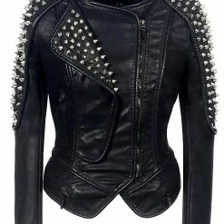 Jessica Bara Ethan Studded Long Sleeve PU Leather Jacket