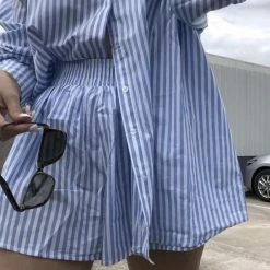Summer Lovin' Jessica Bara Garcia Stripped Button Down And Short Two Piece Set