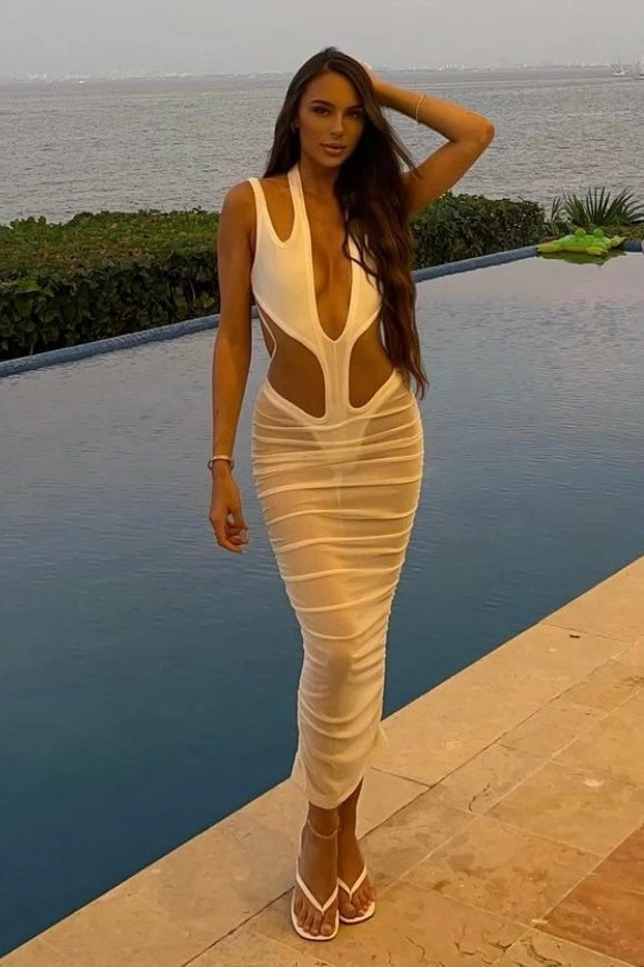 Influencer Style Jessica Bara Nova Cut Out Mesh Midi Dress