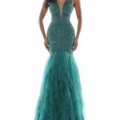 Colors Dress Beaded Mesh Ruffle Mermaid Gown The Event Shop