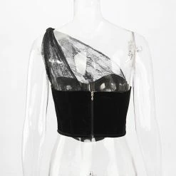 Jessica Bara Vivienne One Shoulder Velvet Lace Corset Top Tops